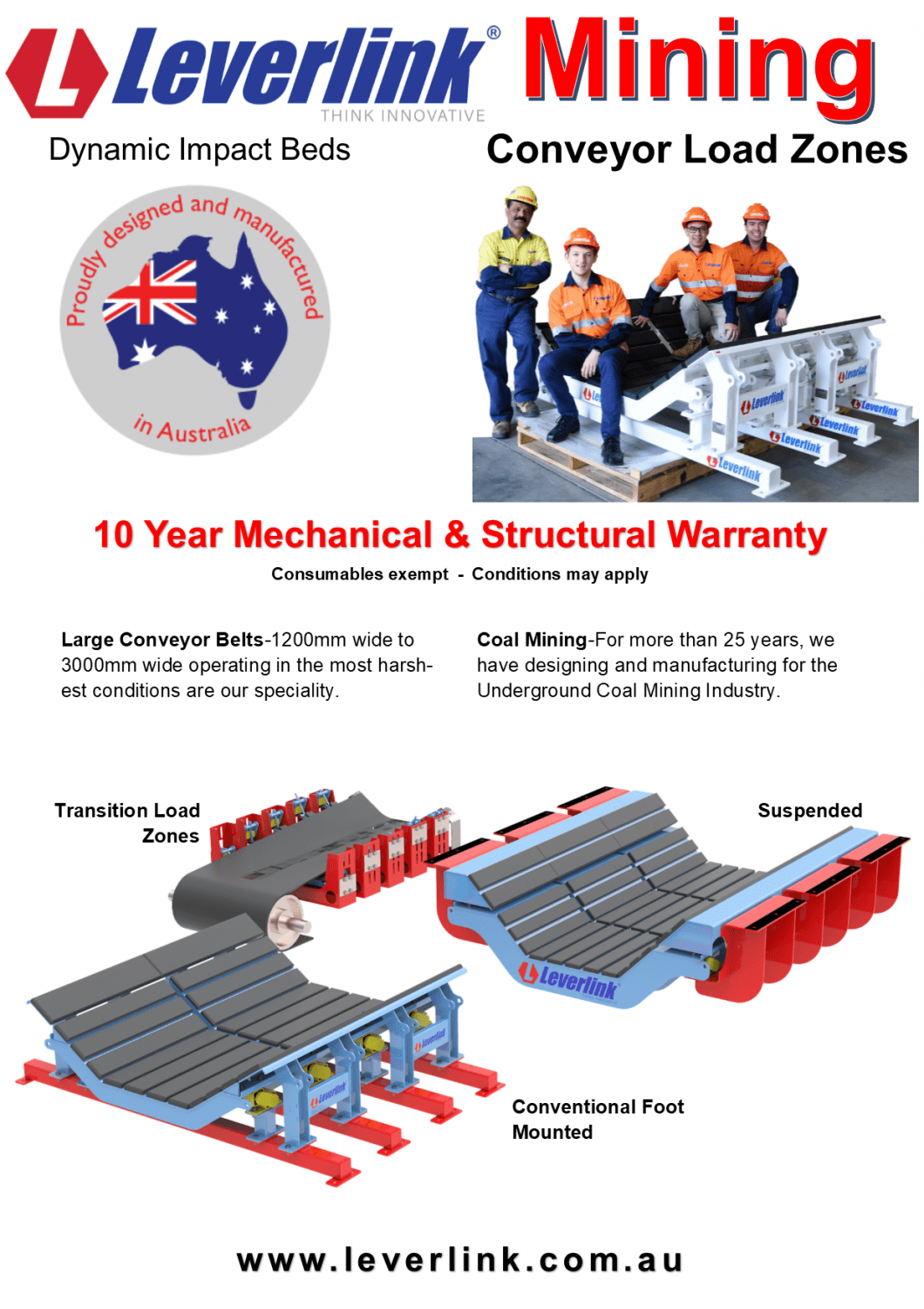 LEVERLINK Dynamic Impact Beds-Conveyors-Load zones-Transfer points-Quarry-Mining