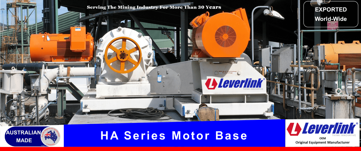 LEVERLINK H-Series Motor Bases for large electric motor drives. Mining