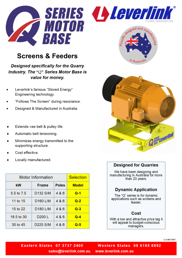 LEVERLINK-Q-Series-Motor-Base-LLS-067-0917-Quarry-Vibrating Screens-Pumps-Conveyors-perth